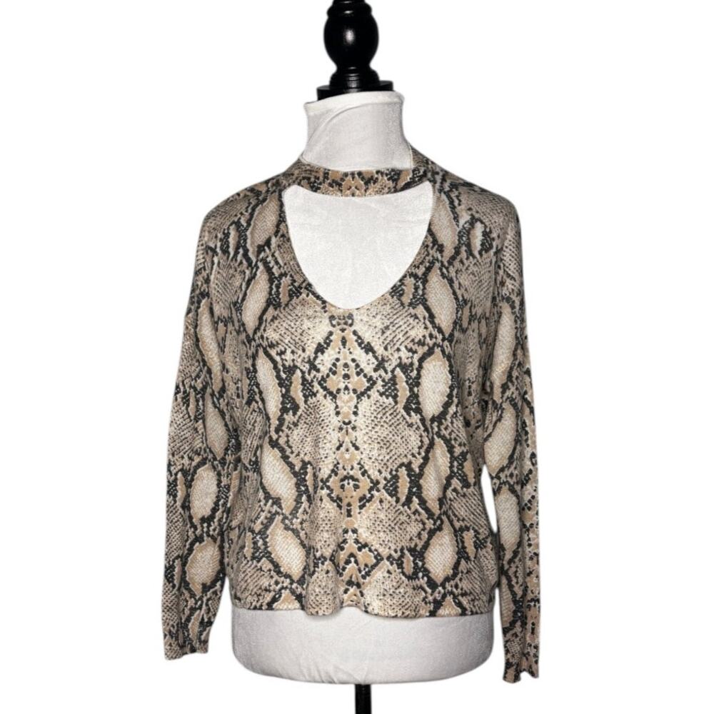 Olivaceous Snake Print Keyhole Neck Sweater Beige Cream Size Medium